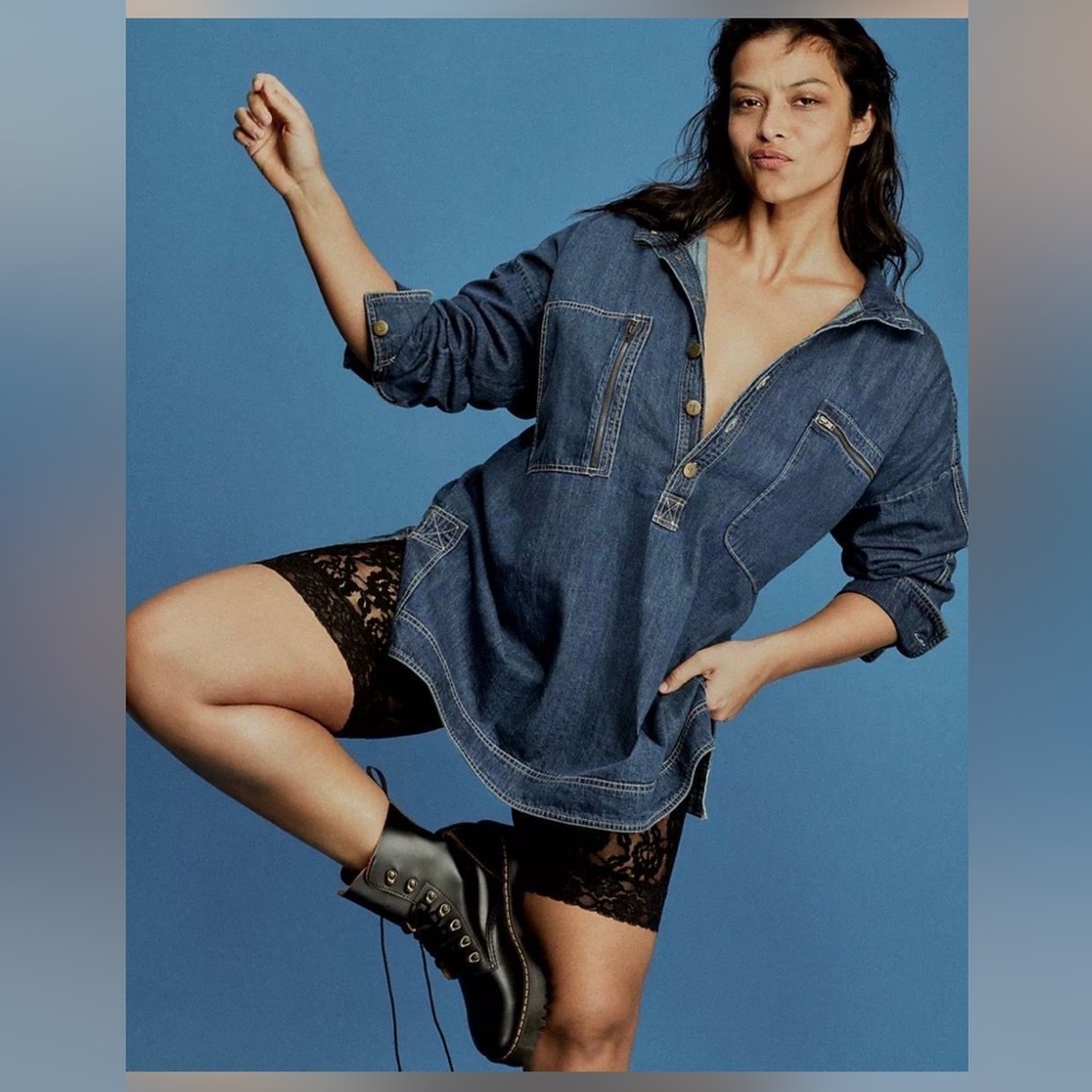 Pilcro Blue Denim Half-Button Tunic